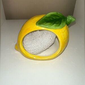 Ceramic Lemon Shape Sponge Holder for Kitchen Sink, Compact Sink Caddy